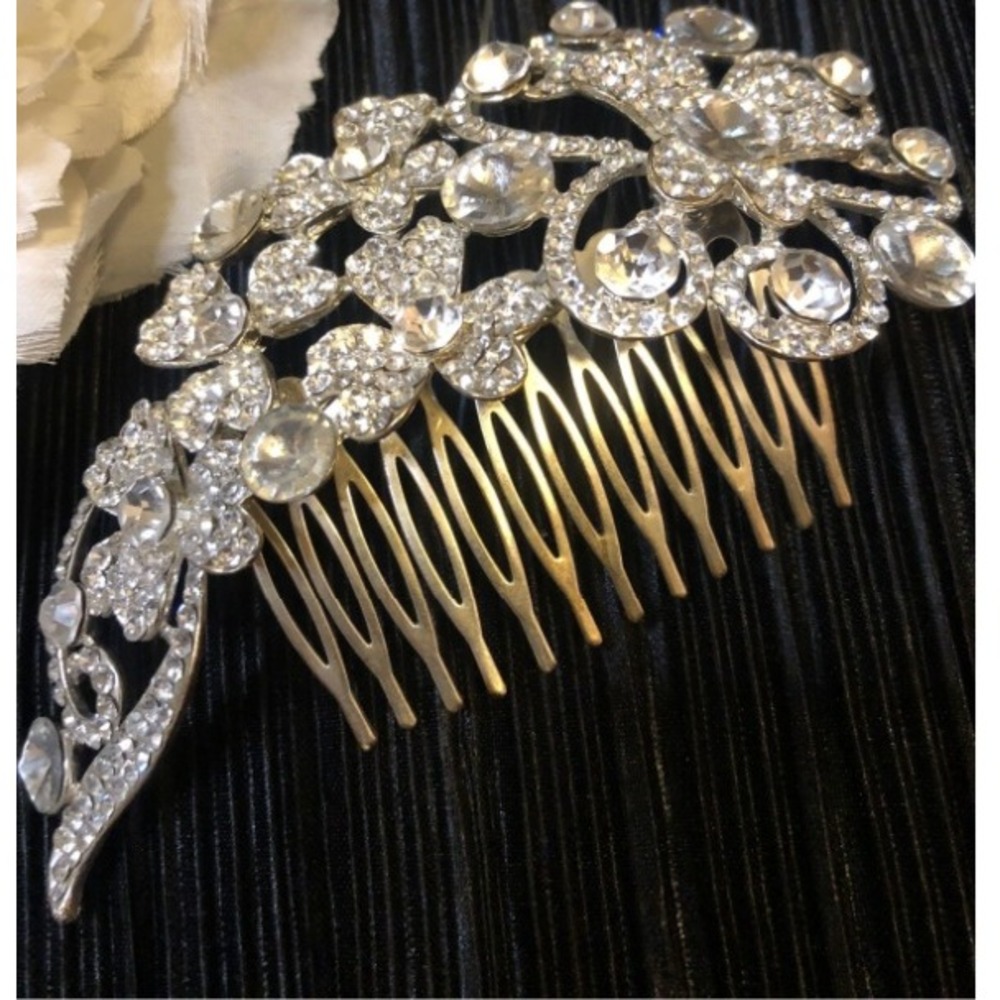 Silver Rhinestone Floral Hair Comb Bridal Wedding Prom Formal Accessory